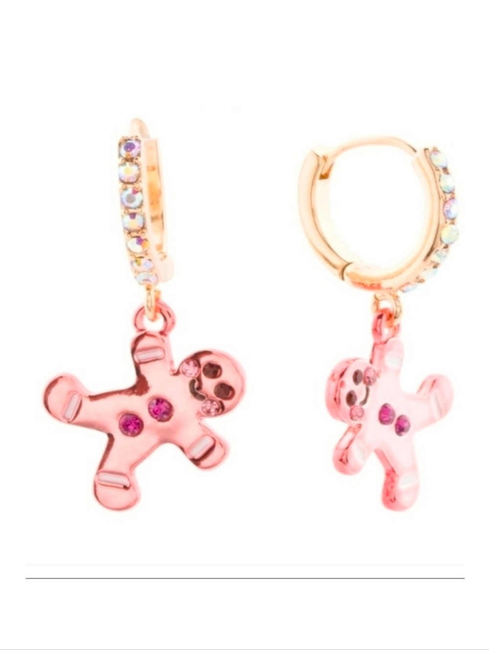 Betsey Johnson Pink Gingerbread Huggie Drop Earrings